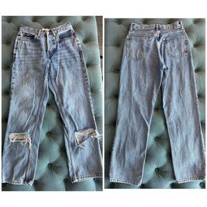 Topshop Straight Distressed Jeans Frayed W 25 L 28